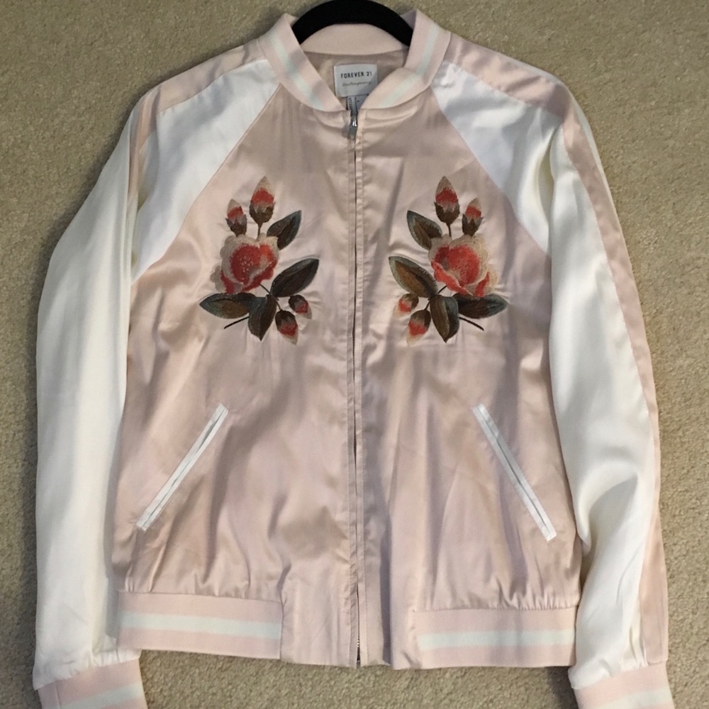 Pink Embroidered Bomber Jacket